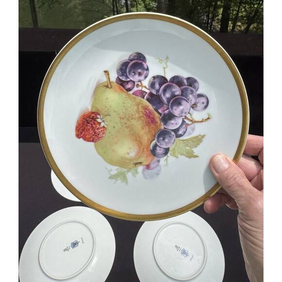 6 Vintage PMR Bavaria Germany Golden Crown E&R 1886 Fruit Orchard Plate Set Nice - Picture 10 of 10